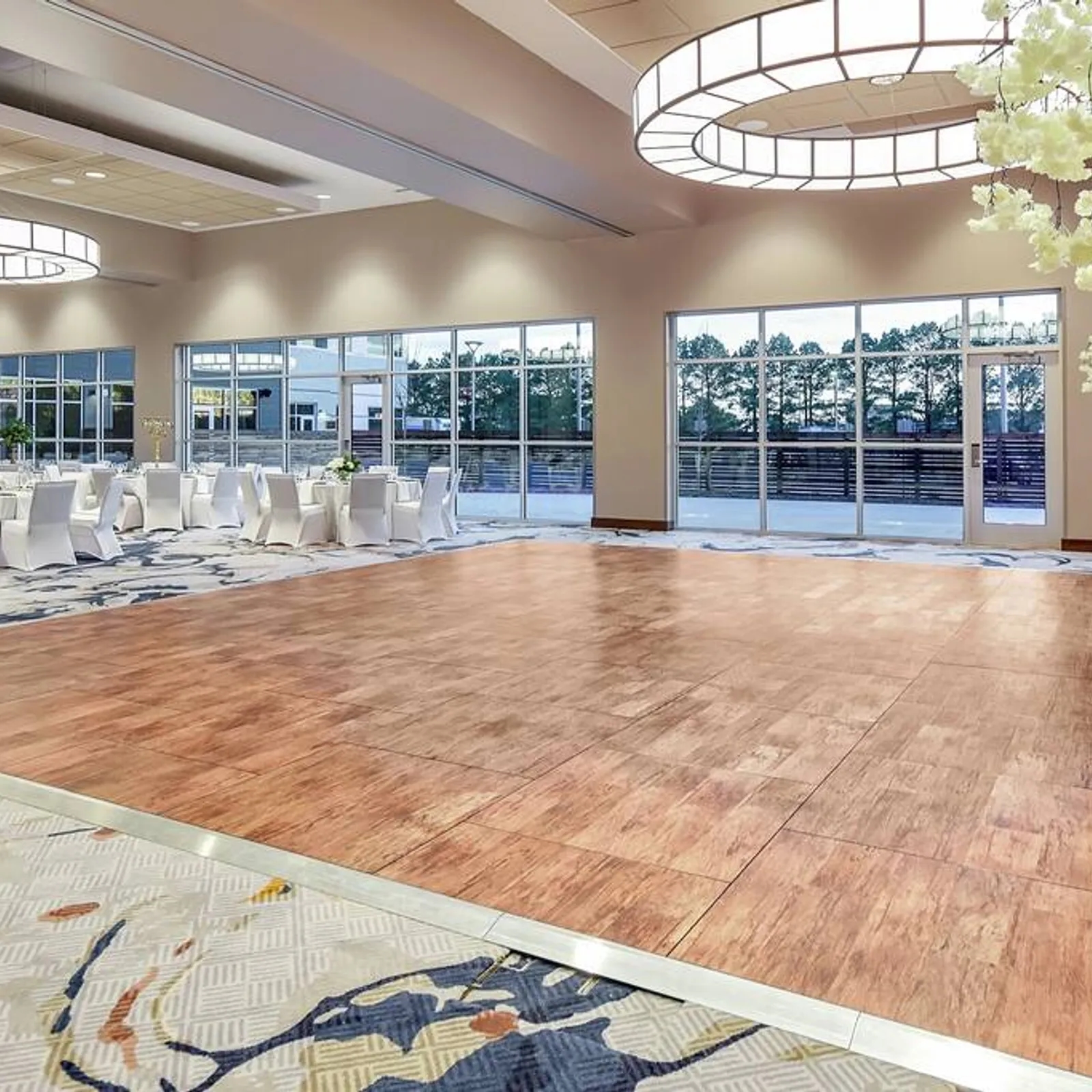 The finished PTY fixture installed in the Delta Ballroom at Embassy Suites Jonesboro